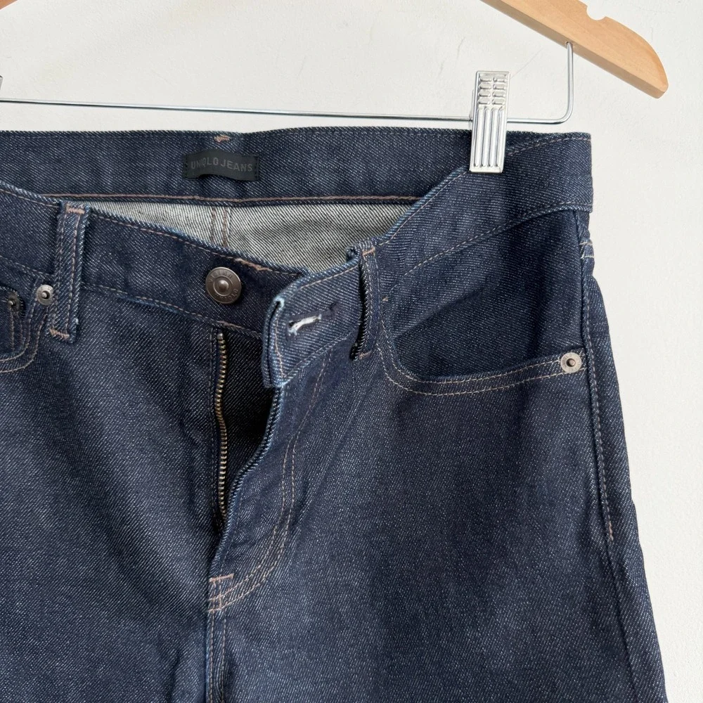Uniqlo Jeans Mens 30x34 Selvedge Denim Slim Straight Stretch Dark Wash Kaihara